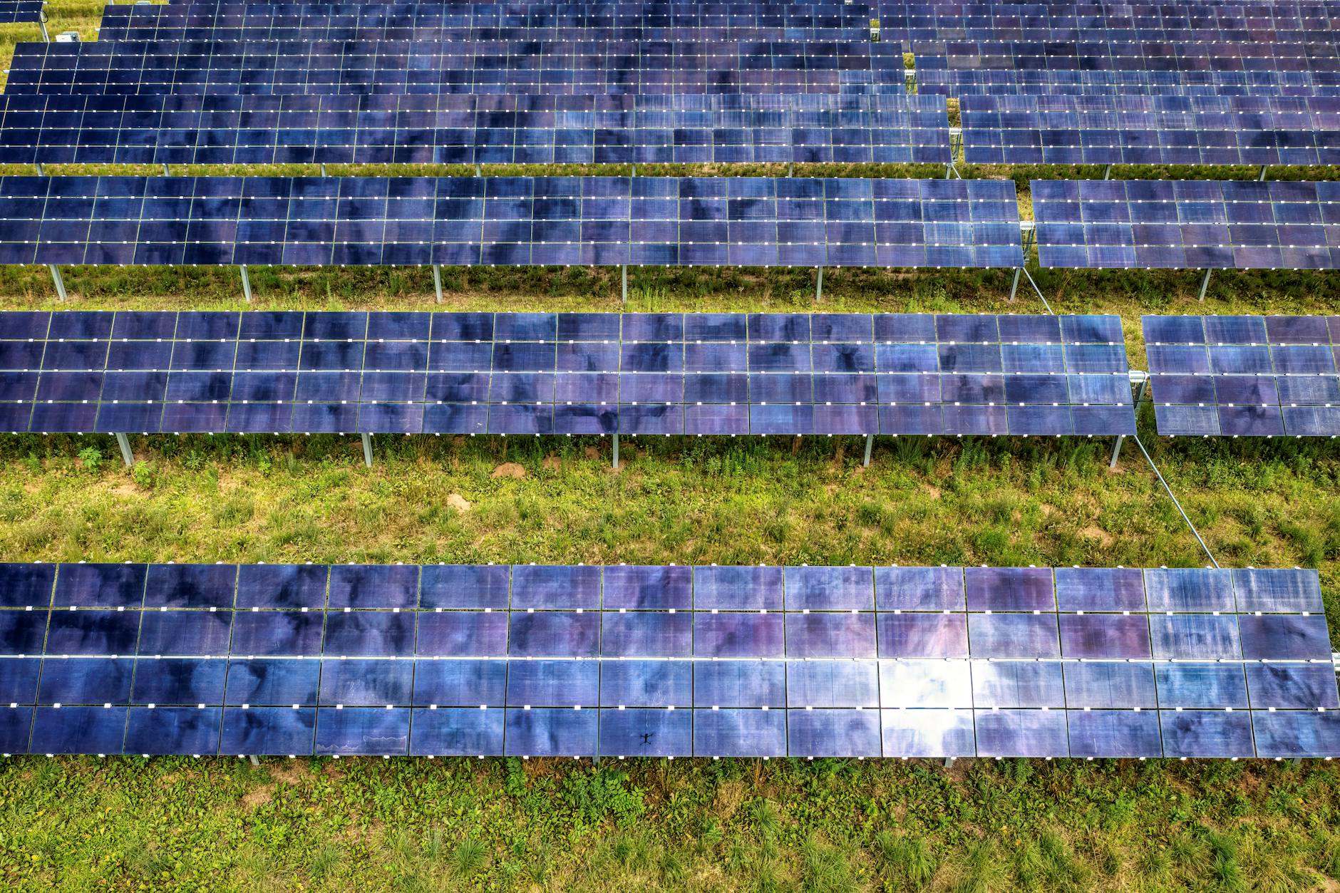 Aerial thermal view of a utility-scale solar farm